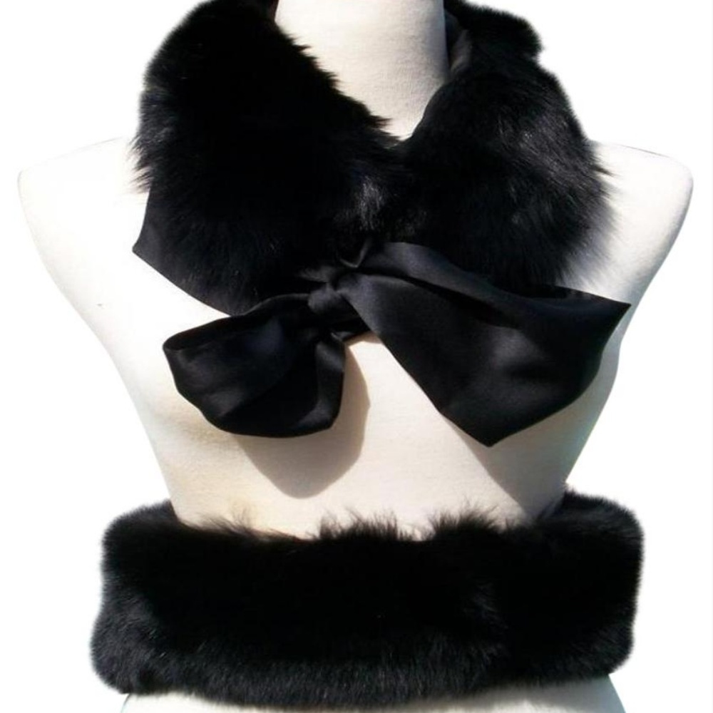 Cache Black Fox Fur Collar Top Pant Capelet Belt New NWT $158 6" wide x 24"